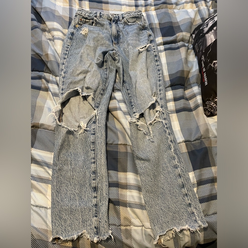Distressed Blue Jeans